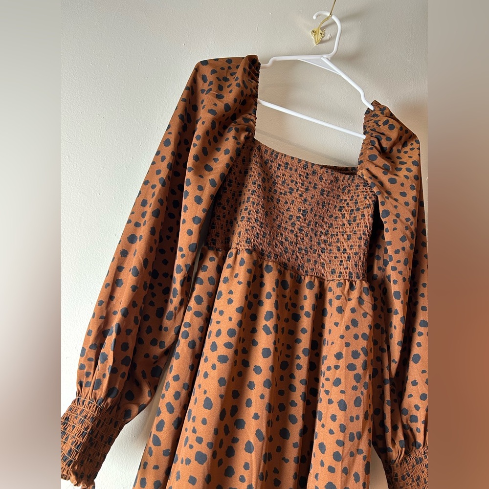 Off the shoulder long sleeve animal print dress